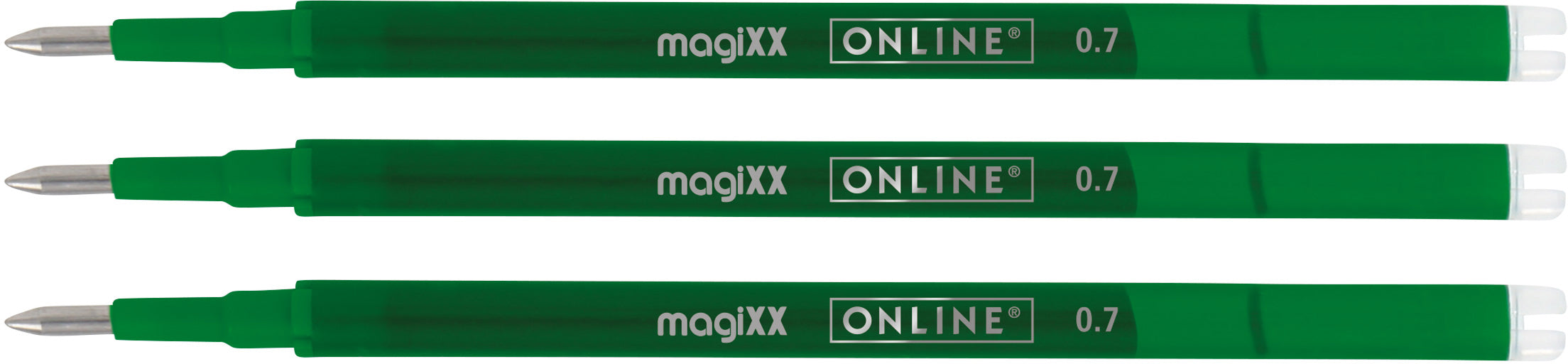 Online MagiXX 40165/3 Rollerpatrone – Grün, 0,7 mm, 3er-Pack, radierbar
