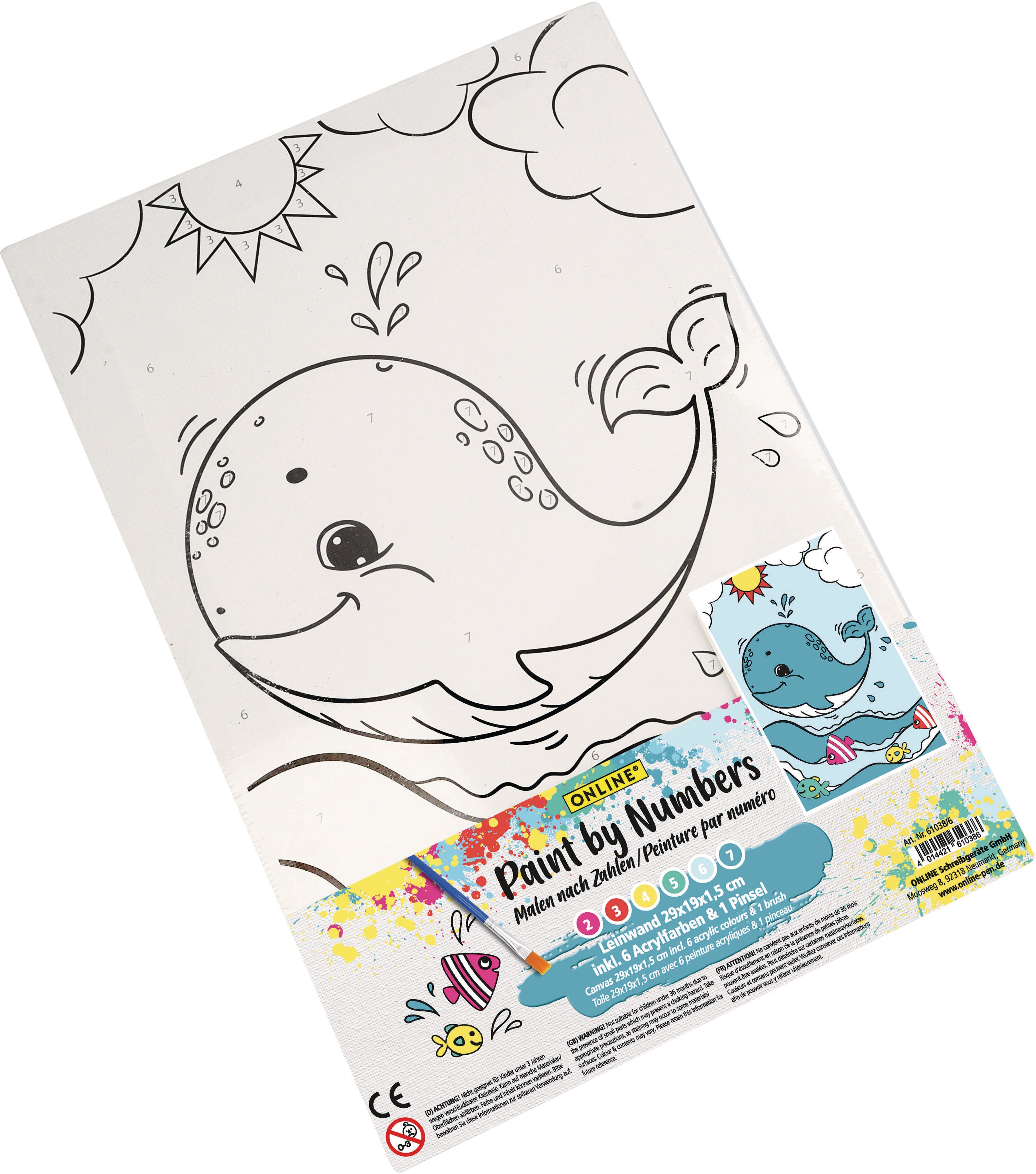 Online Malen-nach-Zahlen-Set – Wal – 29 × 19 × 1,5 cm – inkl. Pinsel & 6 Acrylfarben