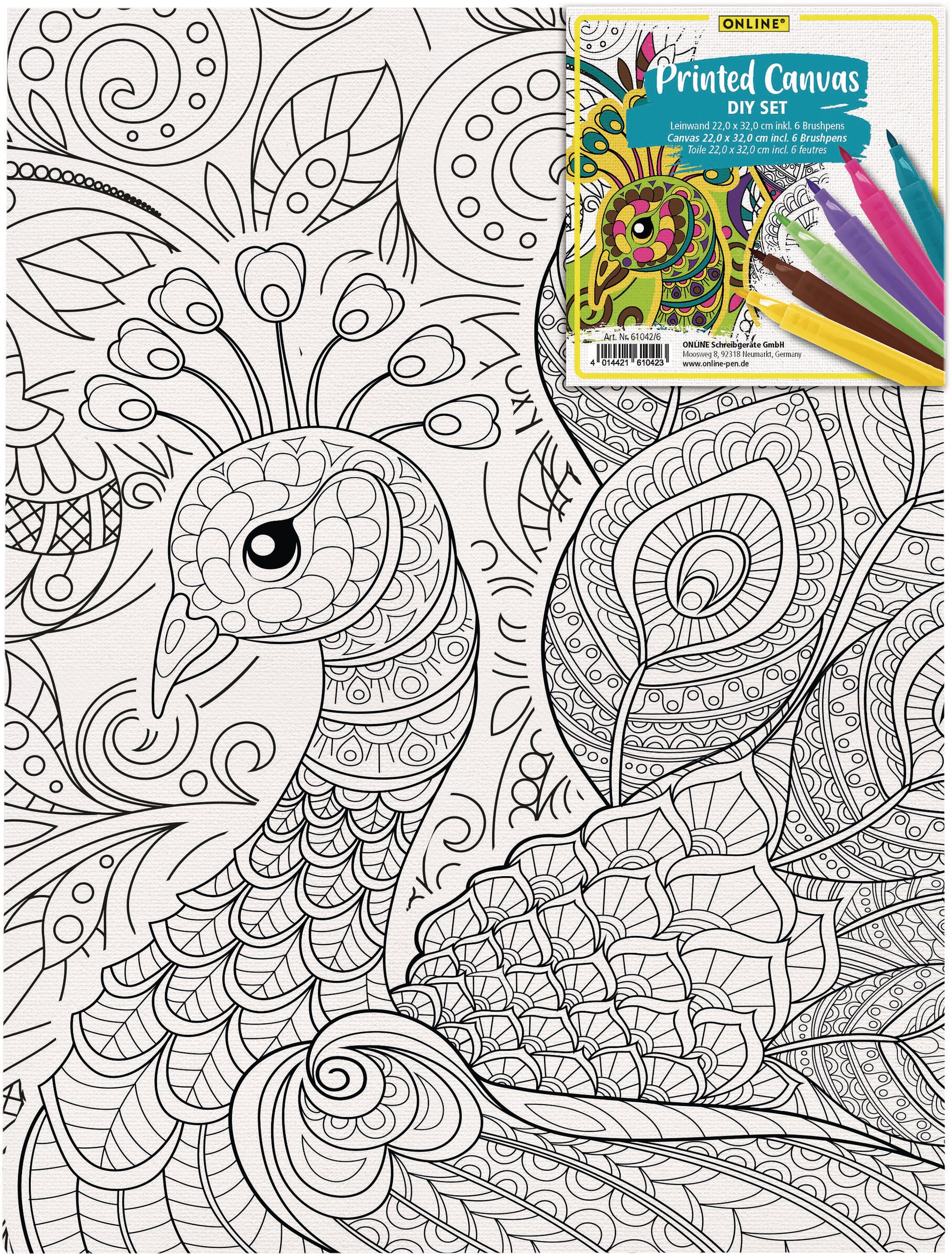 Online Keilrahmen – 22 × 32 cm – Profil 20 mm – inkl. 6 Brushpens