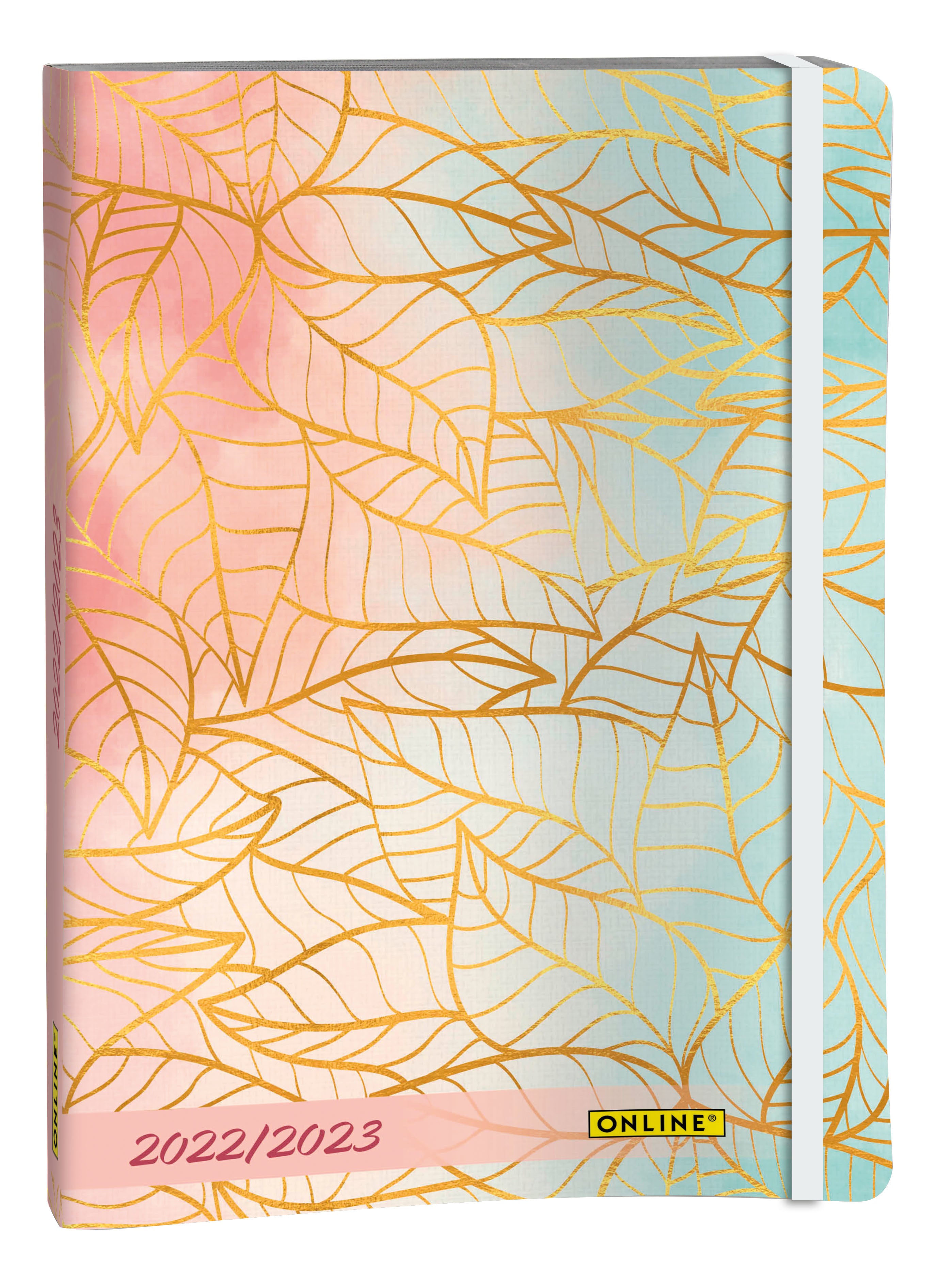 Online Creative Diary 7395 – Agenda Jul 2022–Dez 2023, 14,5 × 21,1 cm, Golden Leaves