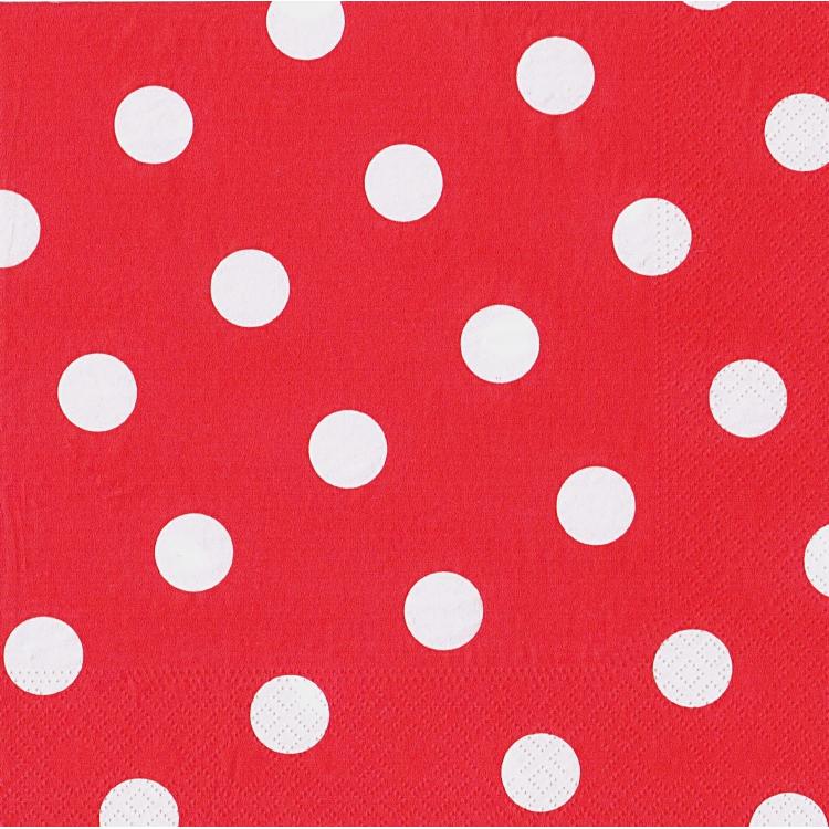 Papstar Servietten DOTS rot – 40 × 40 cm, 3-lagig, 1/4-Falz – 20 Stück