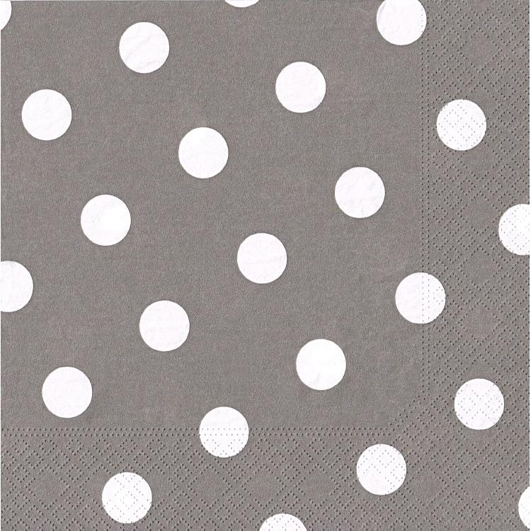 Papstar Servietten Dots, grau – 40 × 40 cm, 3-lagig, 1/4-Falz – 20 Stück