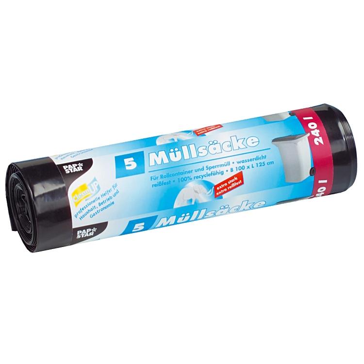 Papstar Kehrichtsack – 240 l, mit Zugband, LLDPE, schwarz, 1000 × 1250 mm, 5 Stk