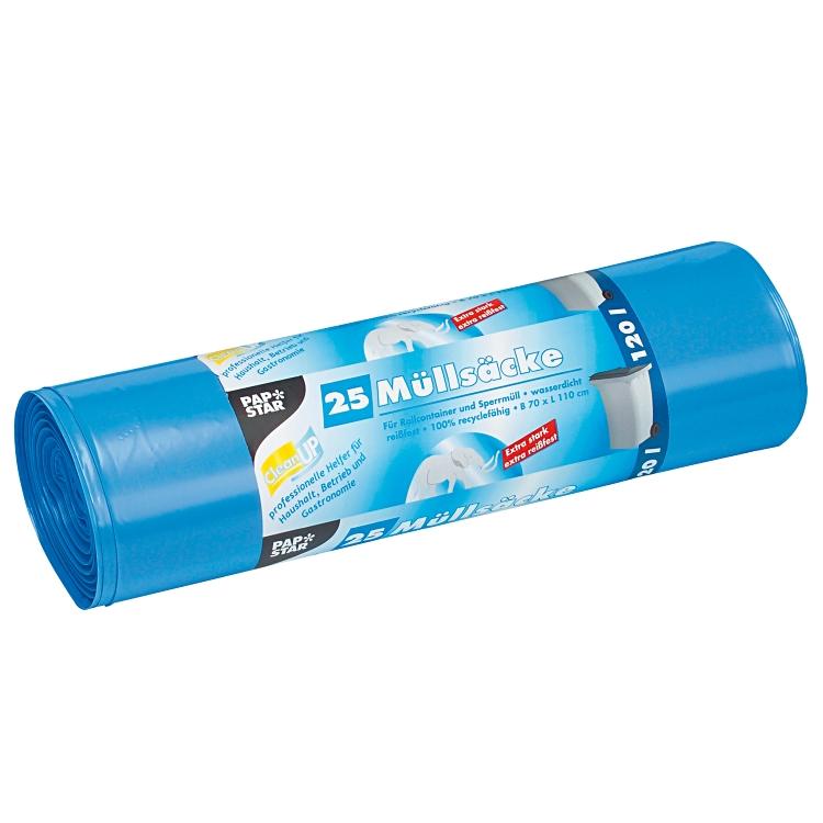 Papstar Kehrichtsack – 120 l, LLDPE, blau, 700 × 1100 mm, 25 Stk