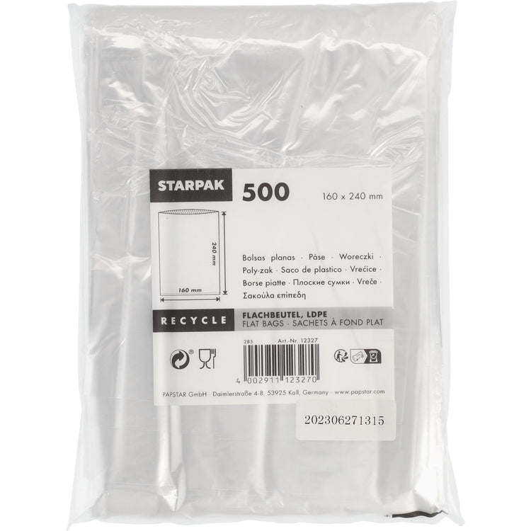 Papstar Flachbeutel – LDPE, transparent, 160 × 240 mm, 500 Stk.