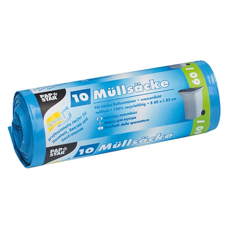 Papstar Kehrichtsack – 60 l, LLDPE, blau, 43 µm, 600 × 850 mm, 10 Stk