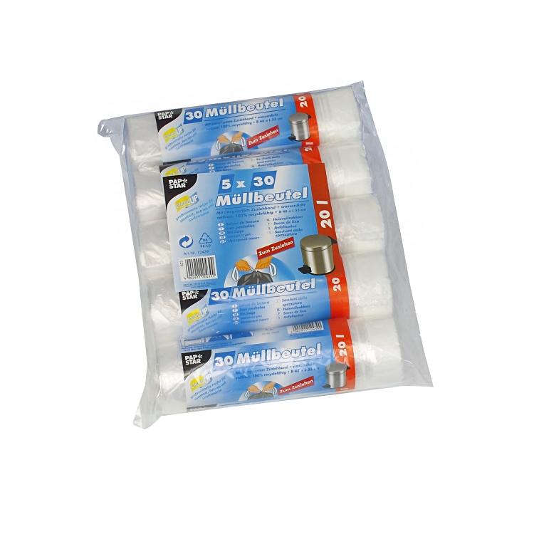 Papstar Kehrichtsack Quickbag – 20 l, mit Zugband, HDPE, transparent, 14 µm, 480 × 550 mm, 150 Stk