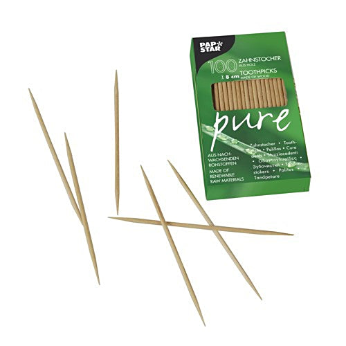 Papstar Zahnstocher Pure, Holz, rund, 8 cm – 100 Stk.