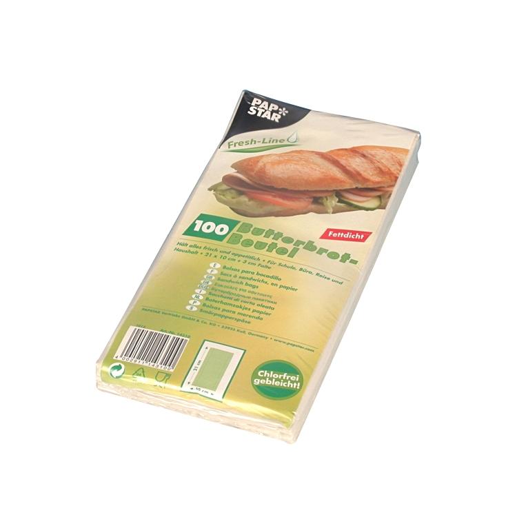 Papstar Papierbeutel – weiss, Pergamin-Ersatz, 10 × 21 × 3 cm, für Brot, Sandwiches, Backwaren, 100 Stück
