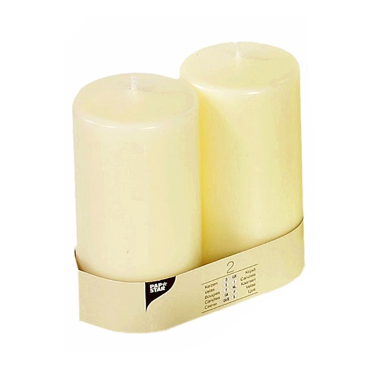 Papstar Stumpenkerze – Ø 8 × 15 cm – Paraffin, Elfenbein – 2-teilig