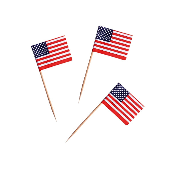 Papstar Party-Piekser USA-Flagge – 2,5 × 3,5 cm – 8 cm – Holz/Papier – 500 Stk