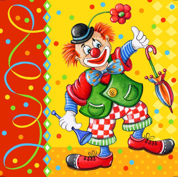 Papstar Servietten Clown – gelb/rot – 33 × 33 cm – Papier – 20 Stk