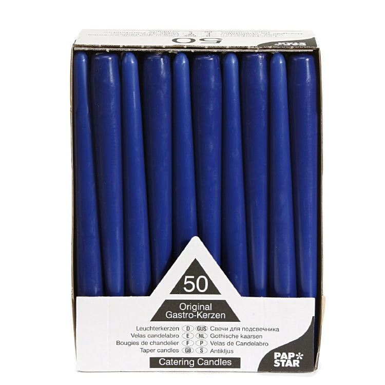 Papstar Leuchterkerze – Ø 2,2 × 25 cm – Paraffin, blau – 50er-Pack