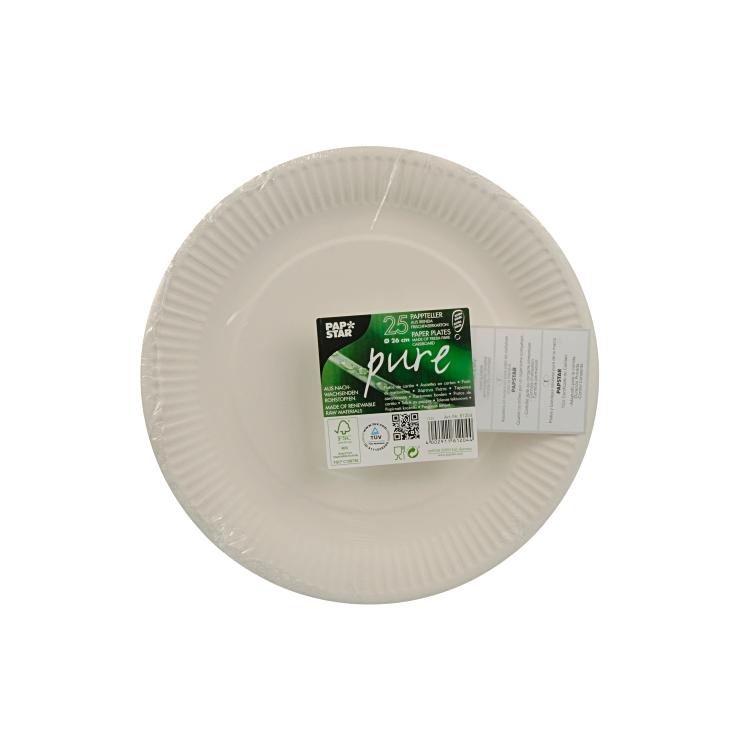 Papstar Teller Pure, Papier/Karton – Ø 26 cm – FSC – 25 Stk.