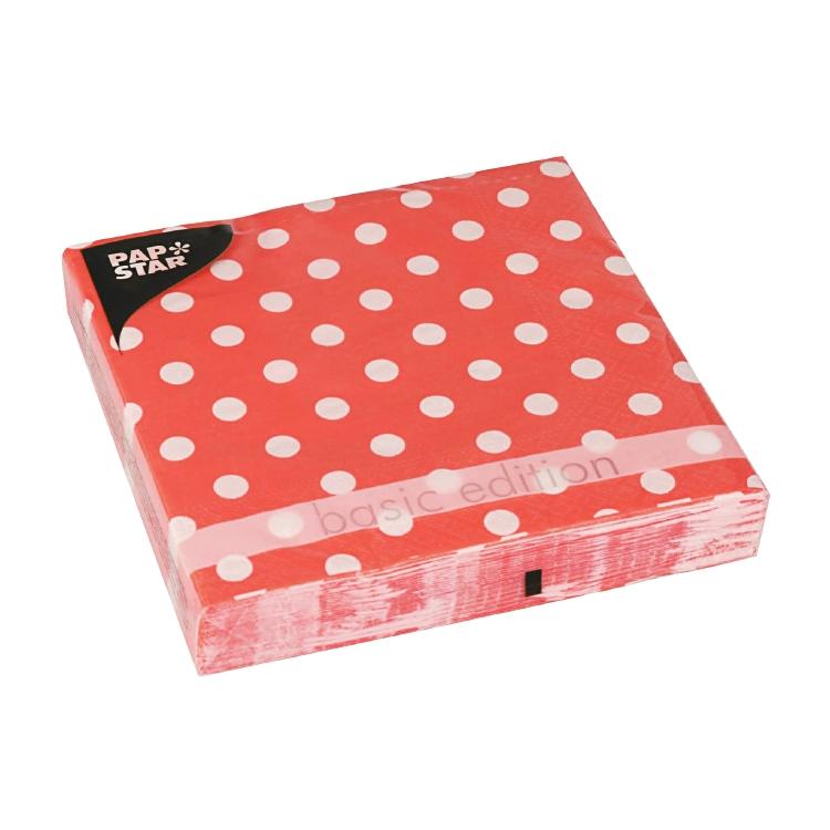 Papstar Servietten Dots Rot – 33 × 33 cm, 3-lagig, 1/4-Falz – 30 Stück