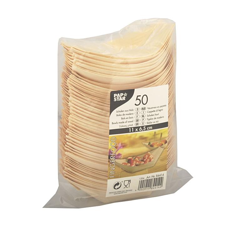 Papstar Schale/Schüssel, Kiefernholz Oval – 11 × 6,5 cm – natur – 50 Stk.