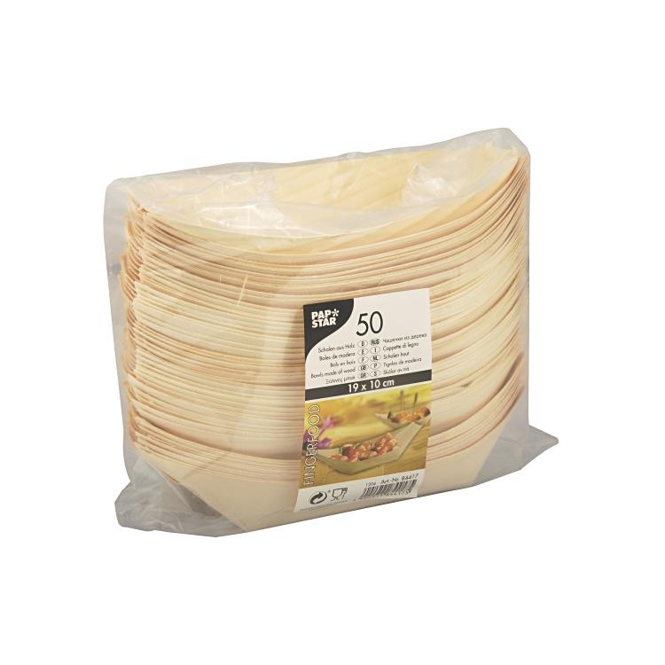 Papstar Schale, Kiefernholz, rechteckig – 19 × 10 cm – 50 Stk.