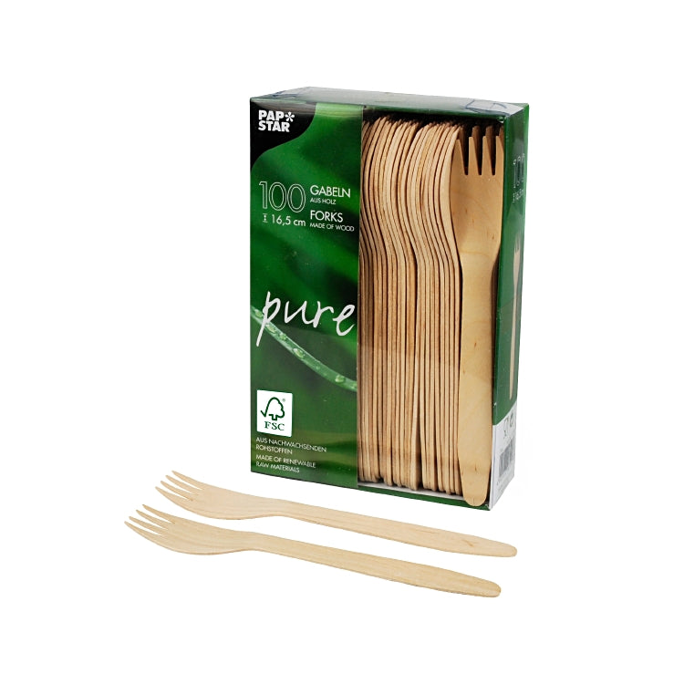Papstar Holzgabel pure, 16,5 cm – kompostierbar – 100 Stk.