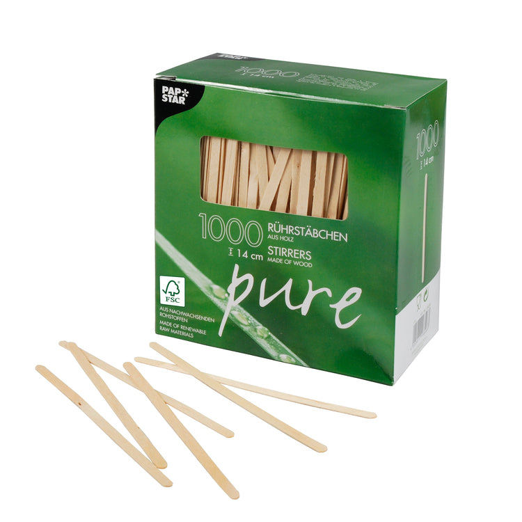 Papstar Rührstäbchen Pure, Holz, 14 cm – 1000 Stk.
