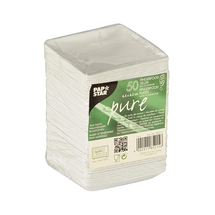 Papstar Teller PURE, Bagasse (Zuckerrohr), quadratisch – 50 Stk.