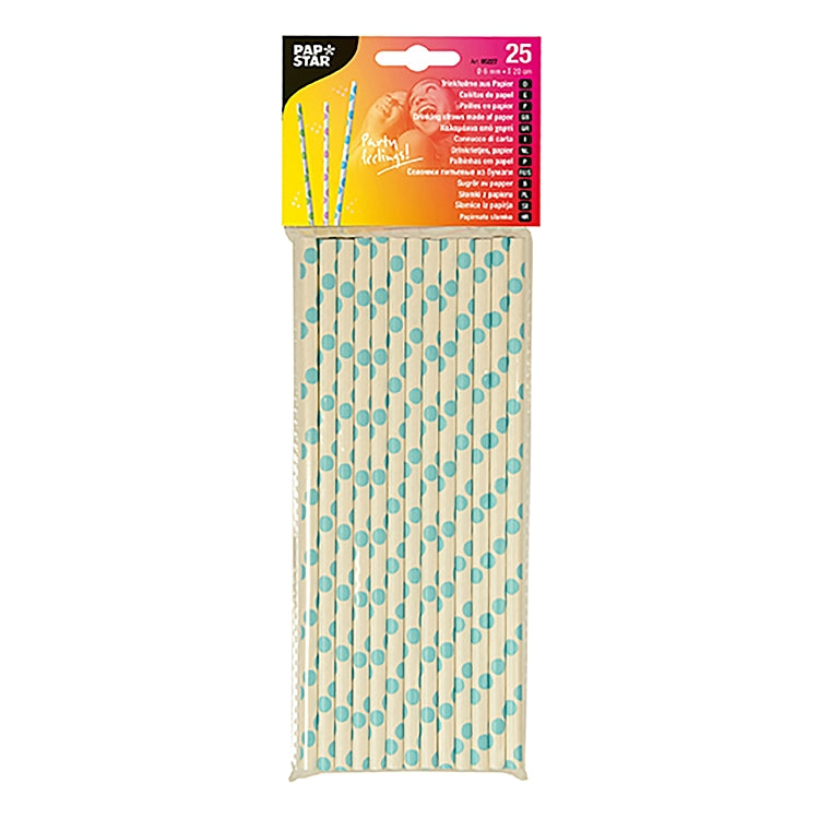 Papstar Papierstrohhalme, Ø 6 mm 20 cm, Punkte mehrfarbig – FSC – 25 Stk.