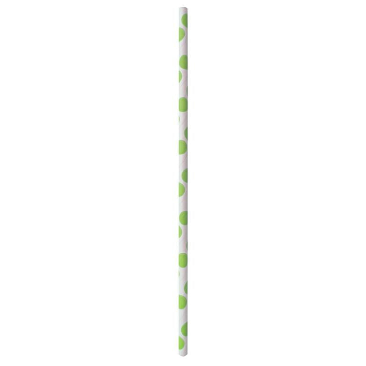 Papstar Papierstrohhalme, Ø 6 mm 20 cm, weiss mit grünen Punkten – FSC – 100 Stk.