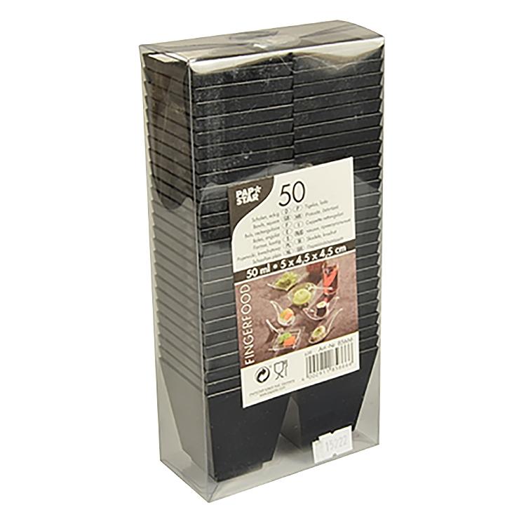 Papstar Schale, PS, rechteckig – 50 ml, 5 × 4,5 × 4,5 cm, schwarz – 50 Stk.