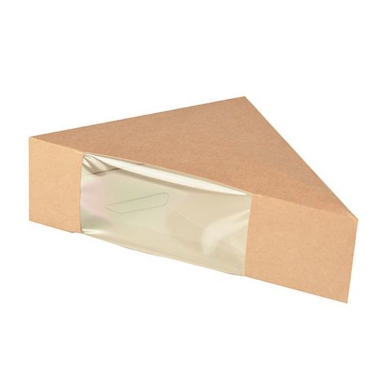 Papstar Sandwichbox Karton, Braun – 123×123×82 mm, mit Sichtfenster (PLA) – Pack à 50 Stk.