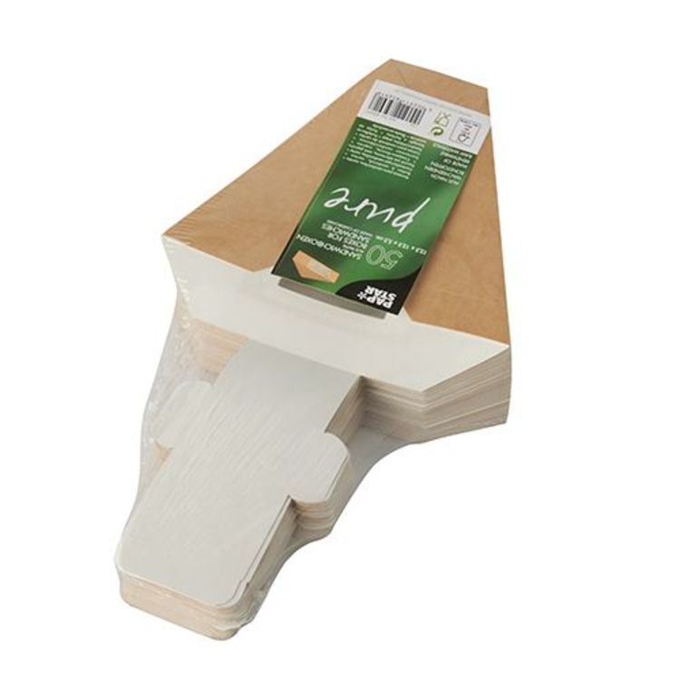 Papstar Sandwichbox Karton, Braun – 123×123×82 mm, mit Sichtfenster (PLA) – Pack à 50 Stk.