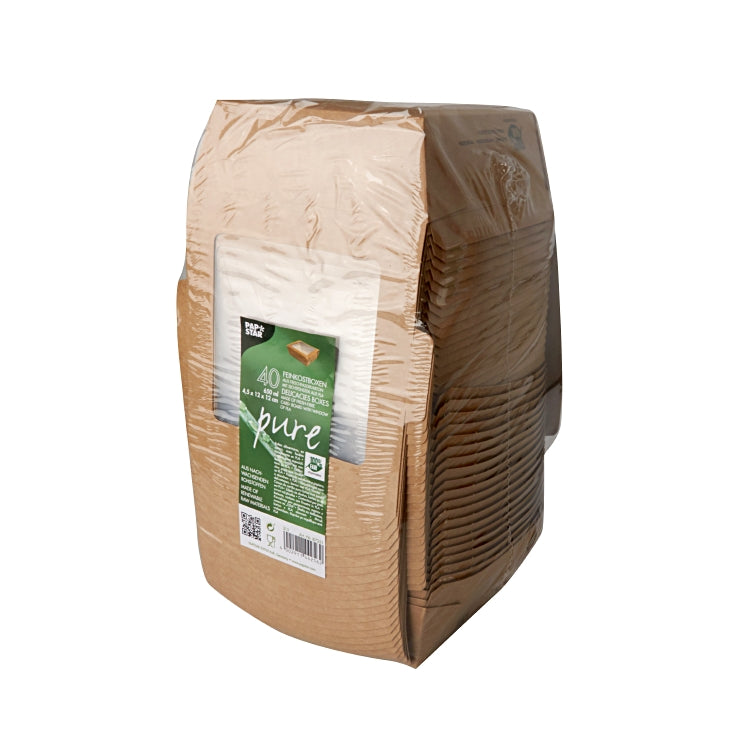 Papstar Schale PURE, Papier/Karton, quadratisch – 650 ml, 140 × 140 × 45 mm, braun – FSC – 40 Stk.