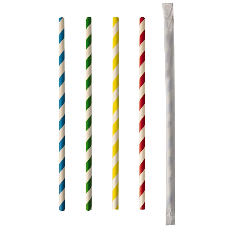 Papstar Strohhalme Pure, Papier, Ø 6 mm 20 cm, mehrfarbig (Streifen) – FSC – 100 Stk.
