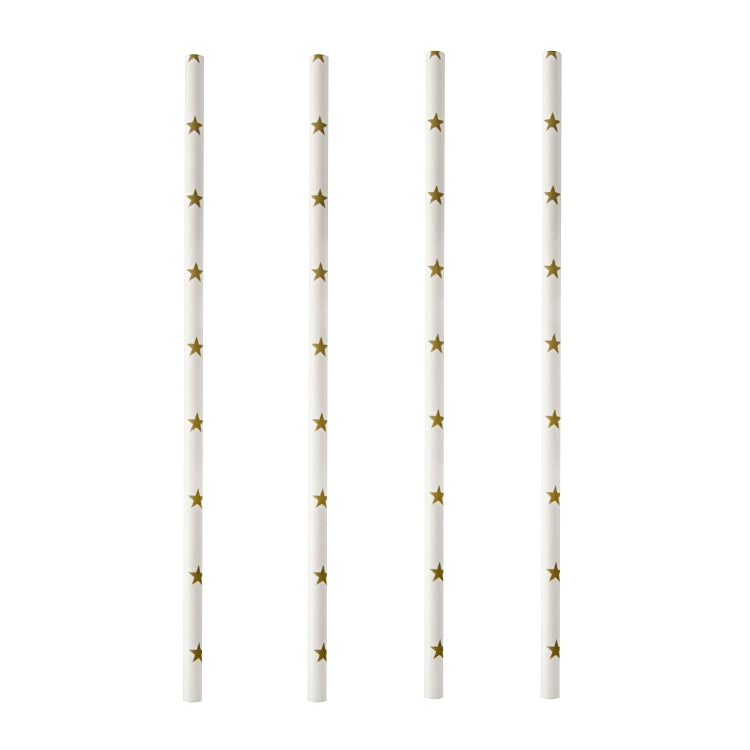 Papstar Strohhalme Pure, Papier – Ø 6 mm 20 cm, weiss mit goldenen Sternen – 100 Stk.