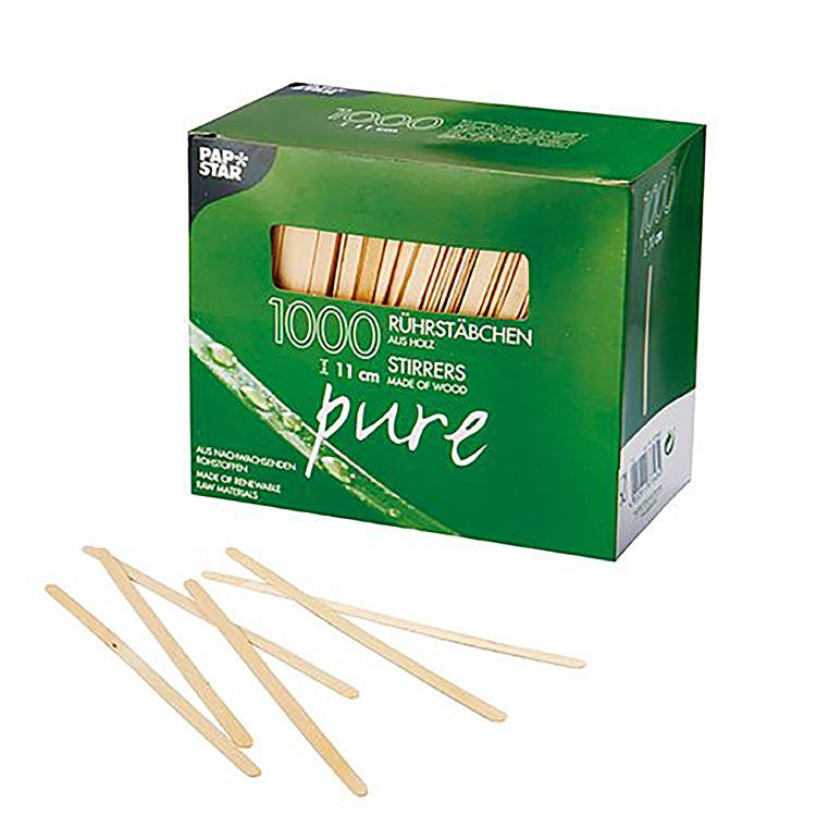 Papstar Rührstäbchen pure, Holz (Birke), 11 cm – kompostierbar – 1000 Stk.