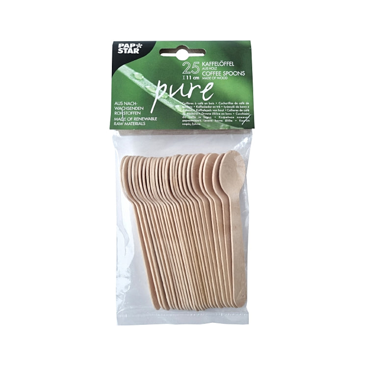 Papstar Kaffeelöffel – 25 Stk., 11 cm, Holz, Natur, biologisch abbaubar, kompostierbar
