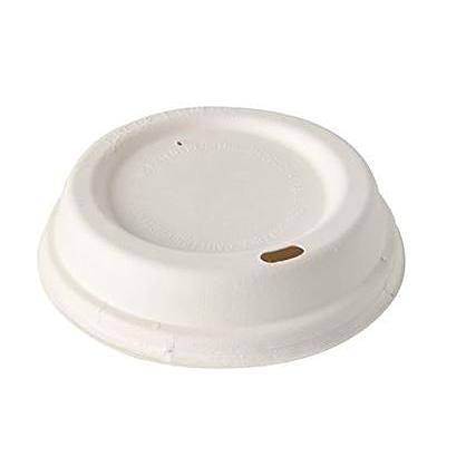 Papstar Pure Deckel für Trinkbecher Ø 8/9 cm, Bagasse (Zuckerrohr) – H 25 mm – Weiss – 50 Stk.