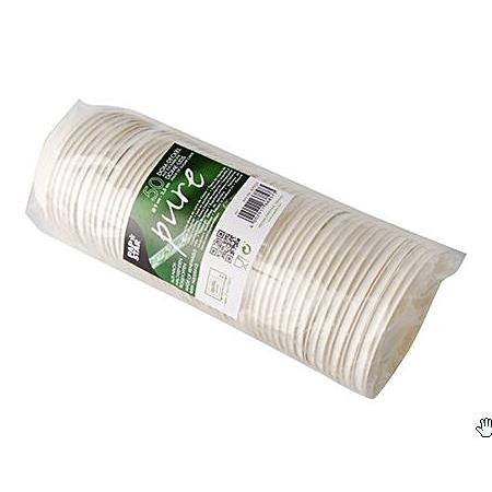 Papstar Pure Deckel für Trinkbecher Ø 8/9 cm, Bagasse (Zuckerrohr) – H 25 mm – Weiss – 50 Stk.