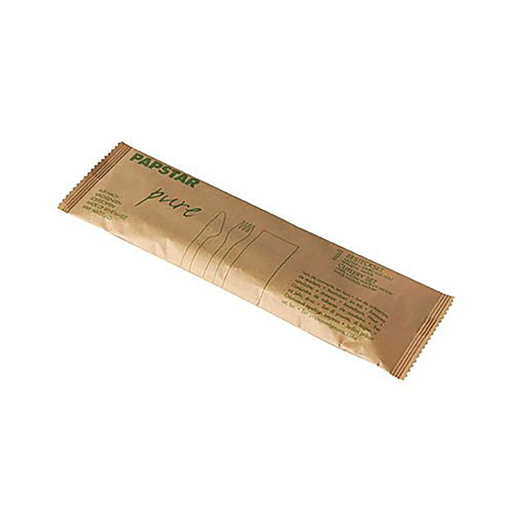 Papstar Besteck-Set 3-teilig, Holz (Birke) – kompostierbar – 50 Stk.
