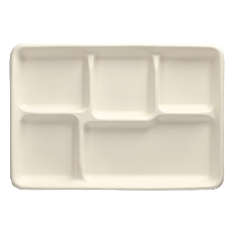 Papstar Teller, Bagasse (Zuckerrohr), rechteckig, 5-geteilt – 31,7 × 21,6 cm – 25 Stk.
