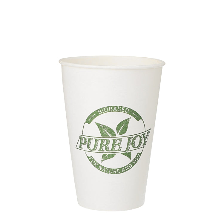 Papstar Trinkbecher Pure Joy, Karton – 2 dl, weiss mit grünem Aufdruck – 50 Stk.