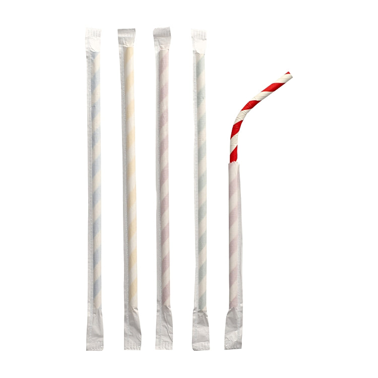 Papstar Papierstrohhalme, Ø 6 mm 20 cm – Streifen, farbig assortiert – FSC – 100 Stk.