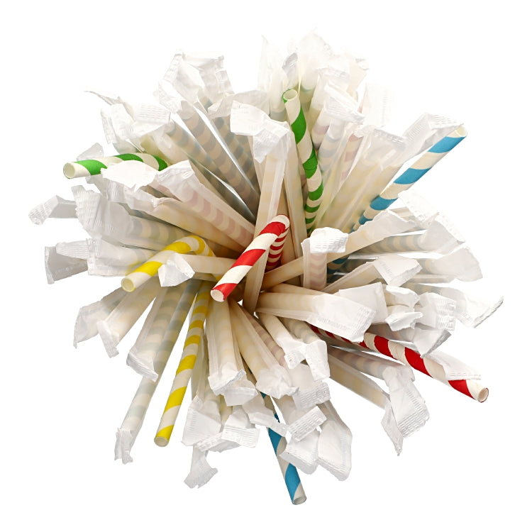 Papstar Papierstrohhalme, Ø 6 mm 20 cm – Streifen, farbig assortiert – FSC – 100 Stk.