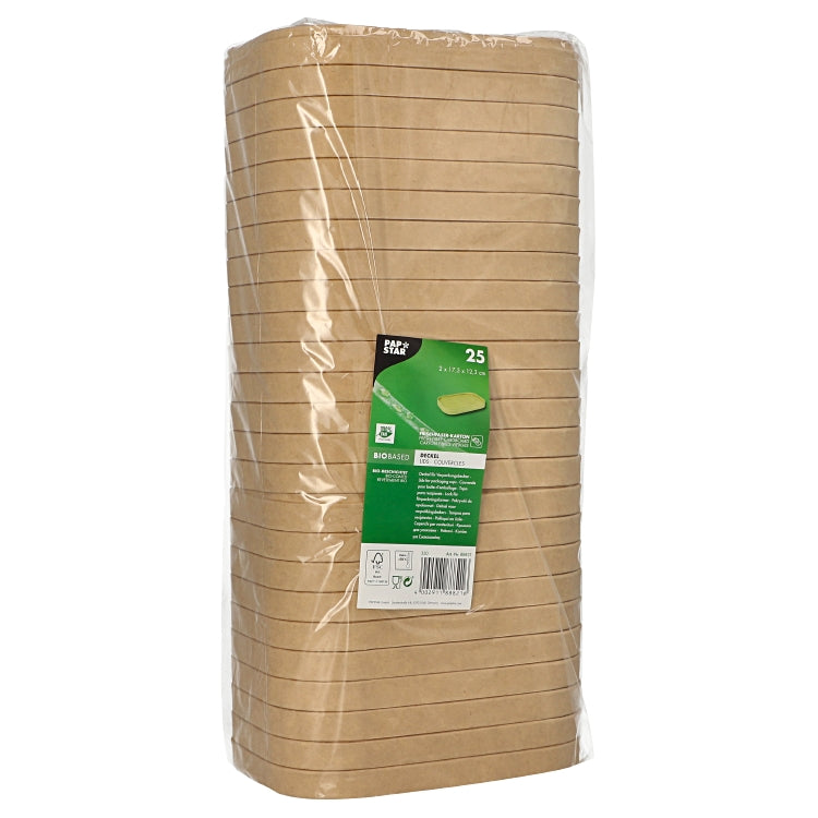 Papstar Deckel für Verpackungsbecher PAP88818, PAP88819, Papier/Karton, Braun – 173 × 123 × 20 mm – 25 Stk.
