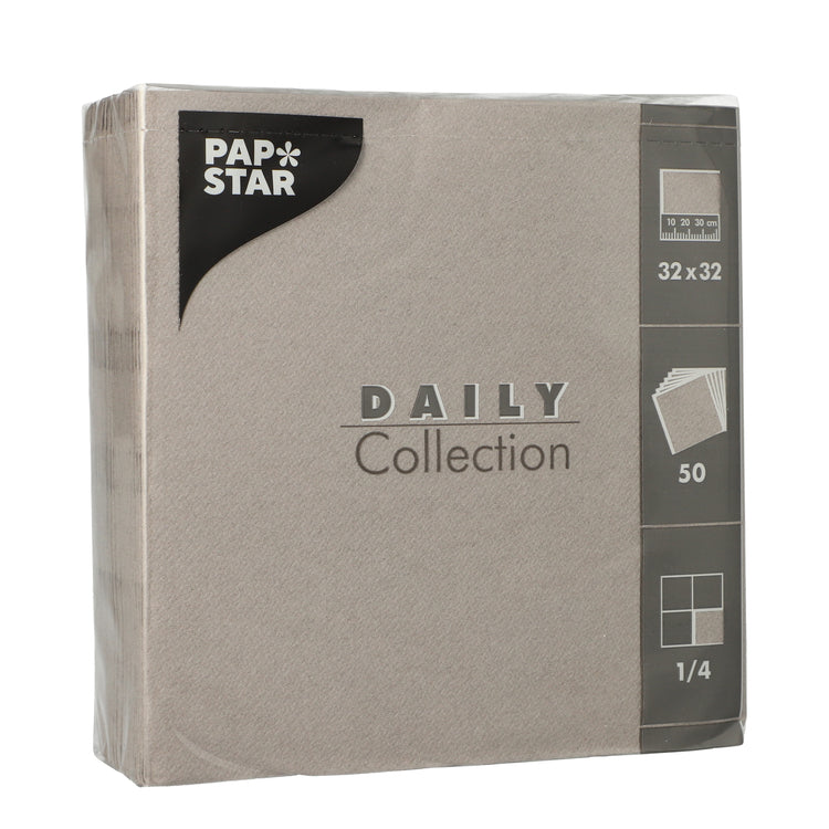 Papstar Servietten Daily Collection grau – 32 × 32 cm, 1/4-Falz – 50 Stück