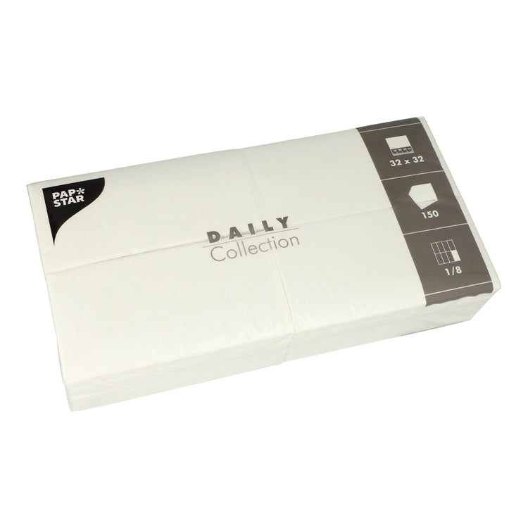 Papstar Serviette DAILY COLLECTION, 32 × 32 cm, weiss – Nordic Ecolabel – 150 Stk.