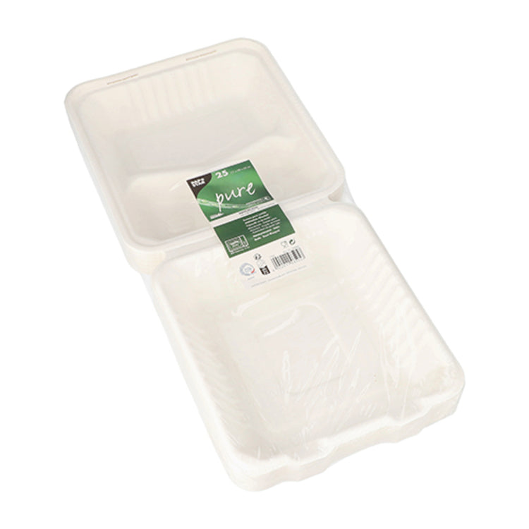 Papstar Take-away-Box PURE, Bagasse (Zuckerrohr) – 200 × 220 × 77 mm, weiss – 25 Stk.