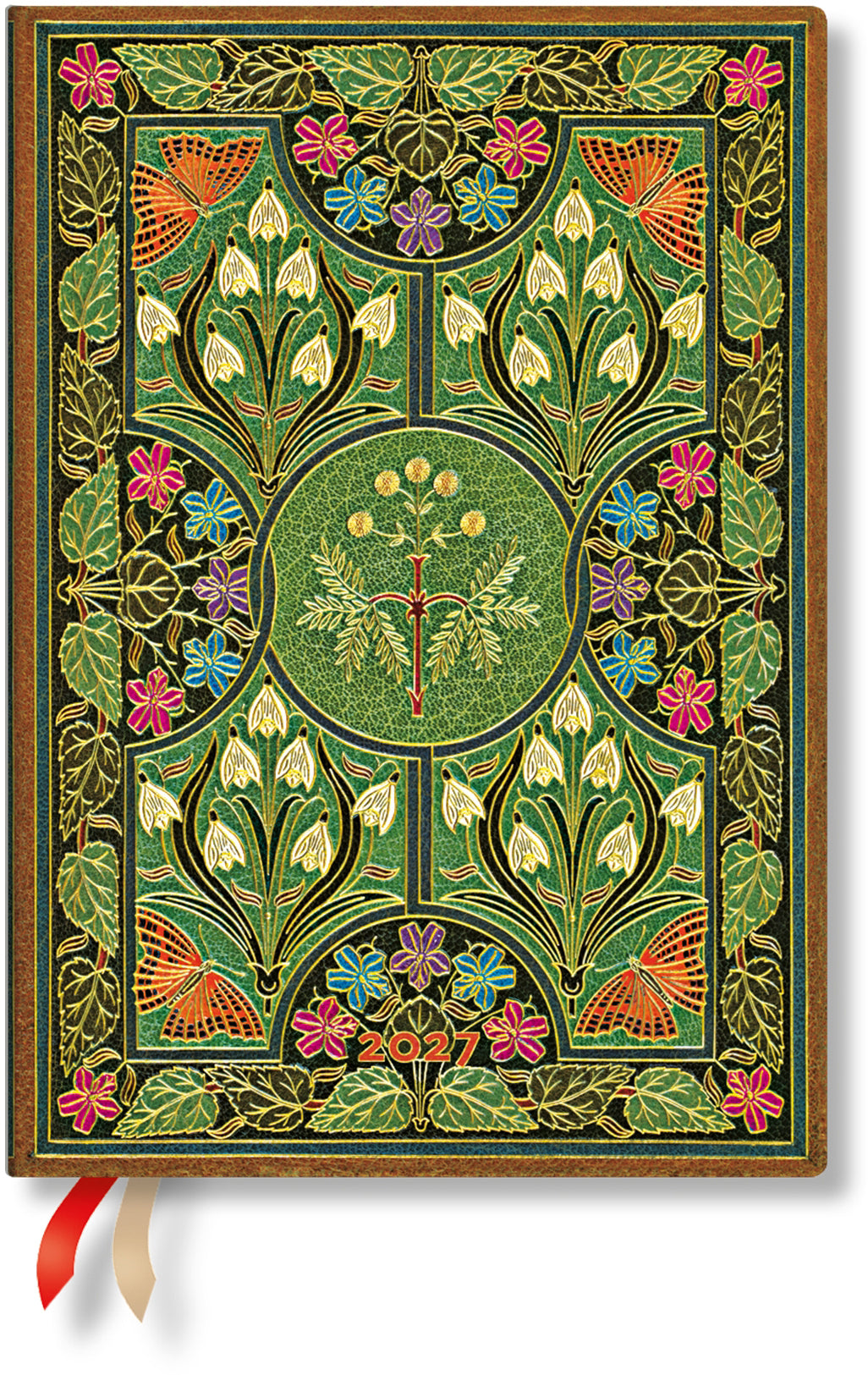 Paperblanks Poesie – Wochenagenda 2027, 1 Woche/2 Seiten, 12,5 × 18 cm, Hardcover, Grün