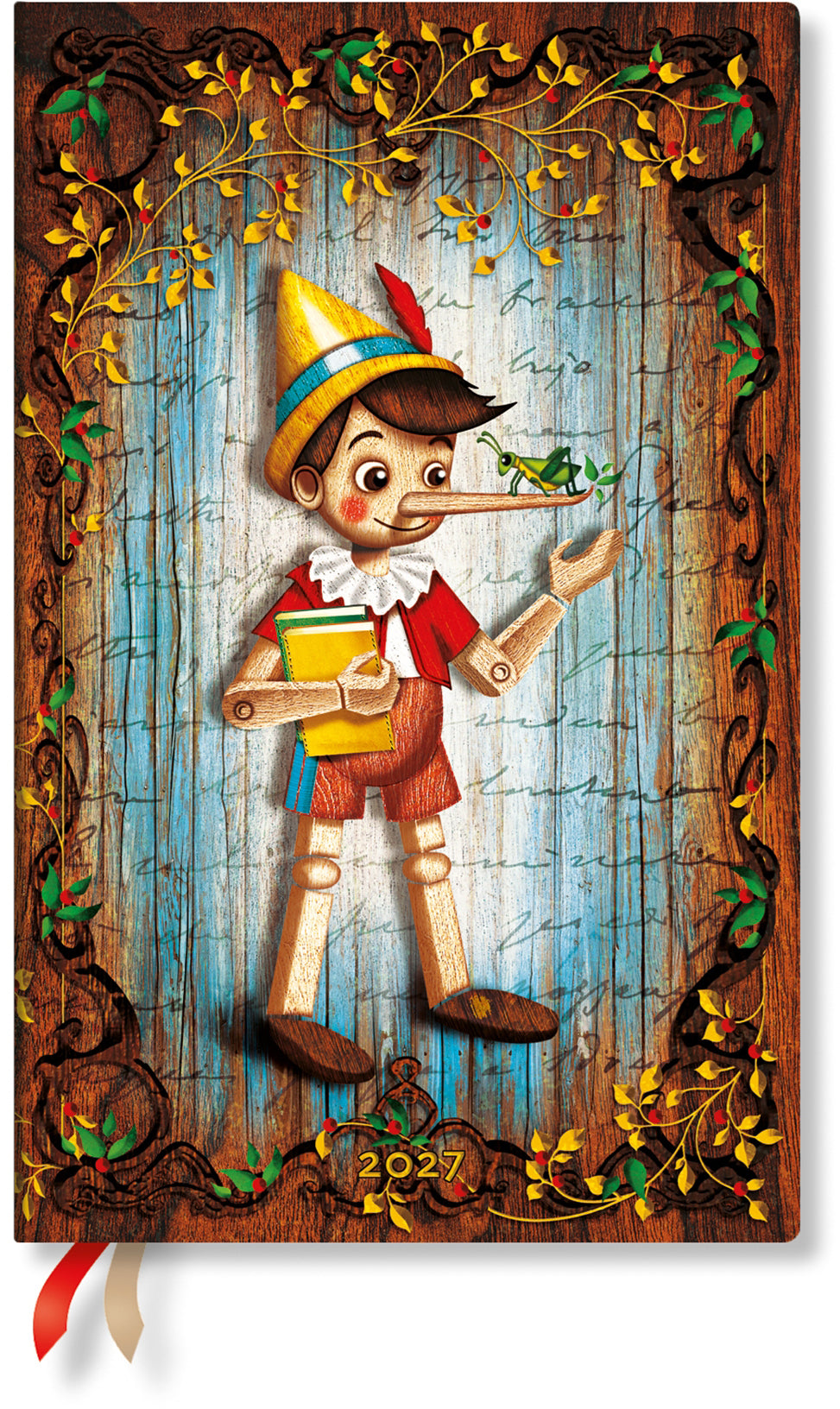 Paperblanks Pinocchio – Wochenagenda 2027, 1 Woche/2 Seiten, 13,5 × 21 cm, Hardcover