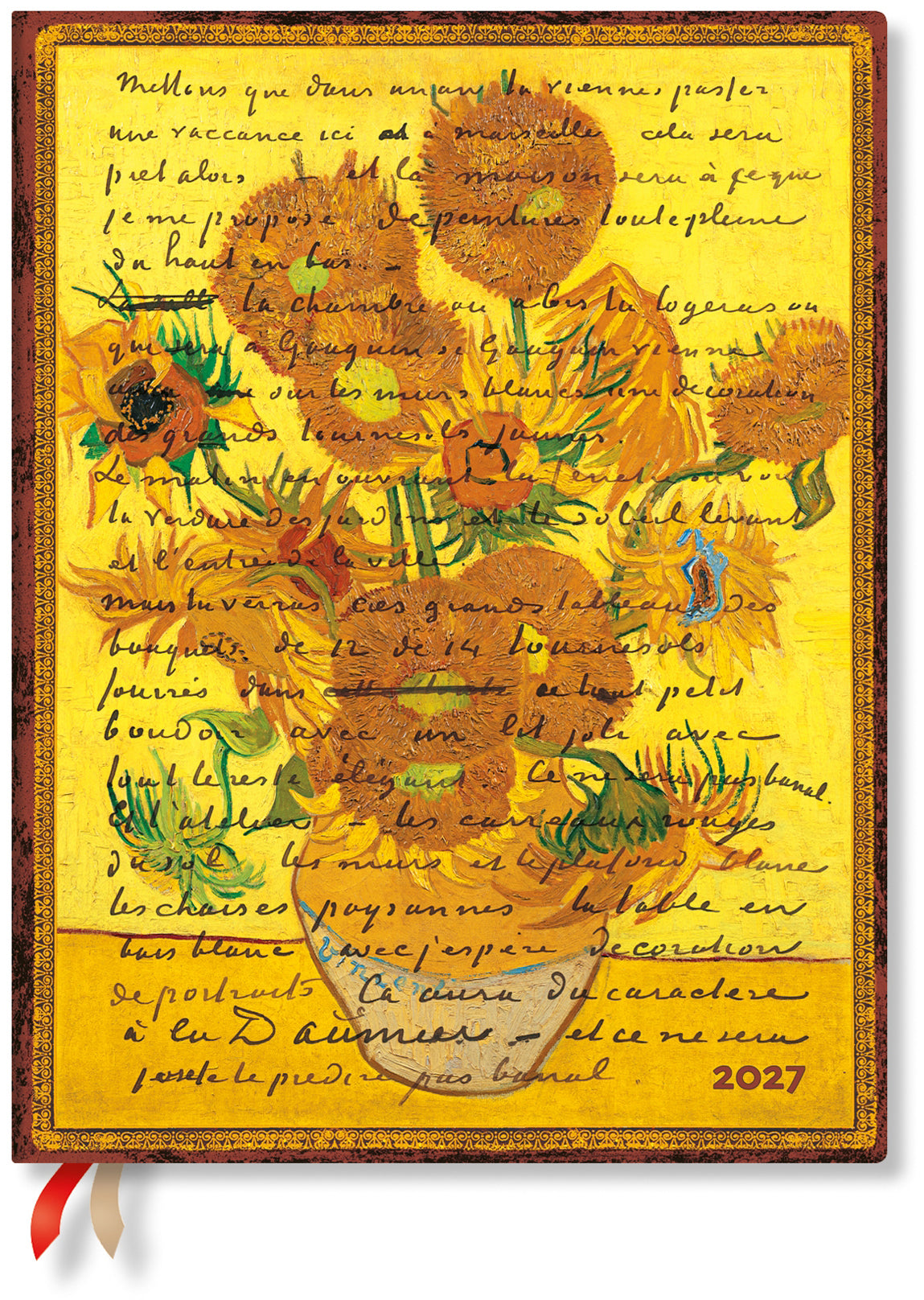 Paperblanks Ultra Verso – Wochenagenda 2027, 1 Woche/2 Seiten, 18 × 23 cm, Hardcover, Sonnenblumen