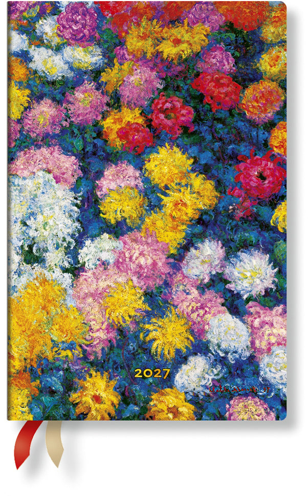 Paperblanks Chrysantheme Monet – Wochenagenda 2027, 1 Woche/2 Seiten, 14,0 × 16,5 cm, Hardcover, Französisch