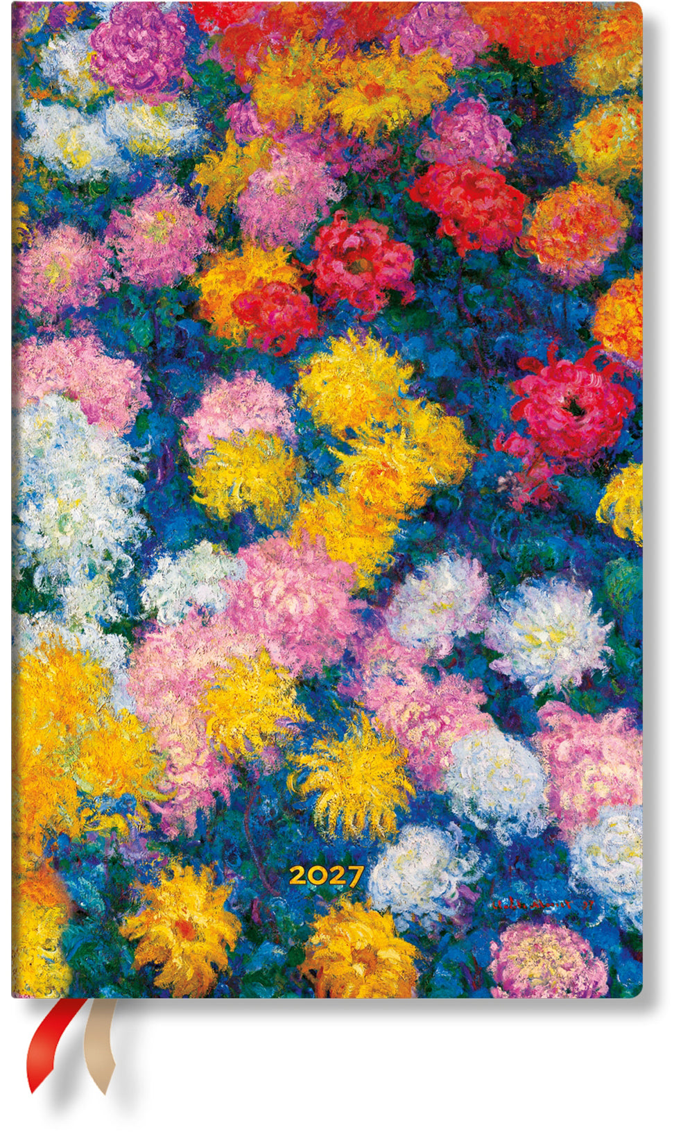 Paperblanks Les Chrysanthèmes – Wochenagenda 2027, 1 Woche/2 Seiten, 13,5 × 21 cm, Hardcover, Französisch